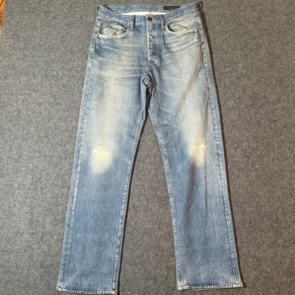 Rag & Bone Fit 4 Miramar Pant Dover Blue Distressed Print Relaxed Jeans 32 NEW